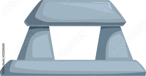Cartoon illustration of a gray stone dolmen, a type of ancient megalithic portal tomb used for burial rituals