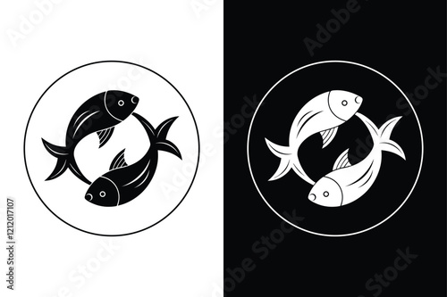 Pisces Horoscope Silhouette Vector Icon Black and White Designs.