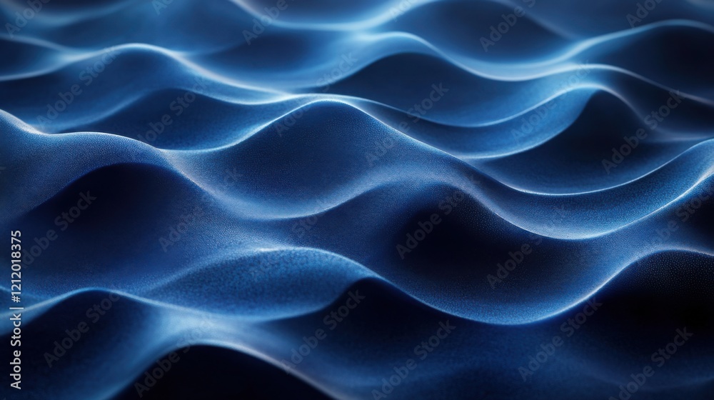Obraz premium Intricate blue waves and curves on a dark backdrop. Geometric pattern for banner template with white space in the center for text. Modern minimalist wallpaper with copy space.