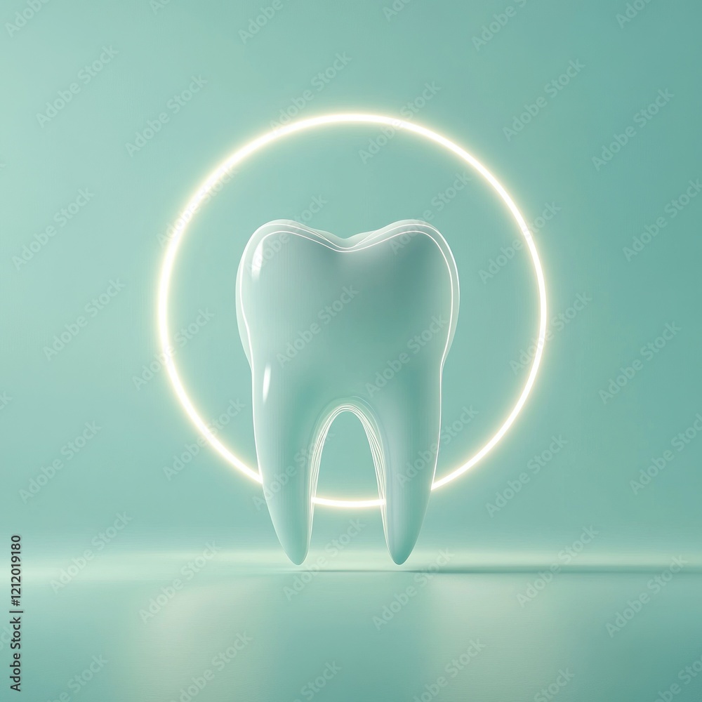 Glowing Tooth Studio Shot, Teal Background