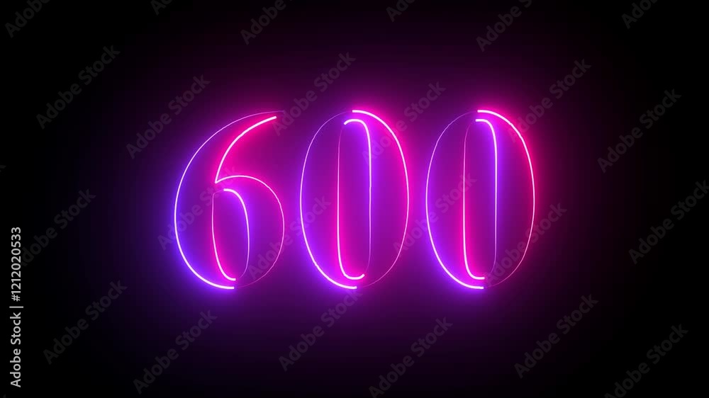 Abstract Glowing neon number 600. Educational mathematics 600 animation on black background. 4k motion graphics animation. Abstract Glowing neon number 600. Educational mathematics 600 animation on black background. 4k motion graphics animation.