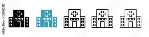 Hospital vector icons pack in black and blue colors