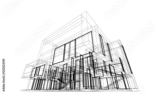 House building sketch architectural 3d illustration