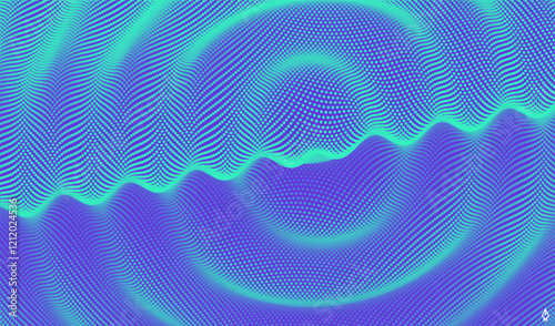 3D wavy background with ripple effect. Grid surface with particle. Vector illustration for cover, card, postcard, interior design, banner, poster, brochure or presentation.