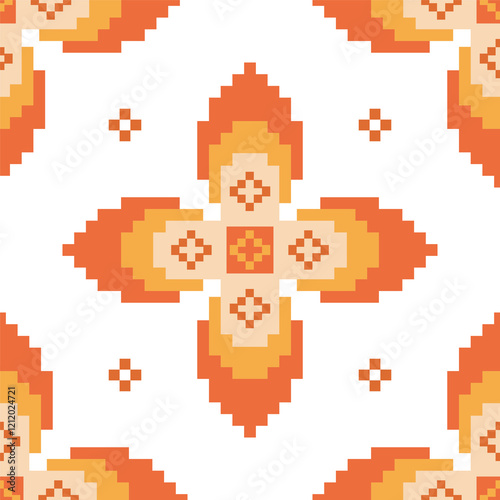 Flower Cross Stitch embroidery seamless.Geometric pixel ethnic patterns. American, Mexican,African, mediterranean,nordic,Aztec style.Tradition folk art background design for products,fabric,decorate