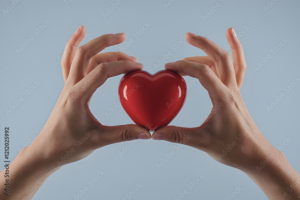 Ultra-Detailed 16K Artwork of Hands Presenting a Red Heart on Blue – Emotional and Realistic Design Ultra-Detailed 16K Artwork of Hands Presenting a Red Heart on Blue – Emotional and Realistic Design
