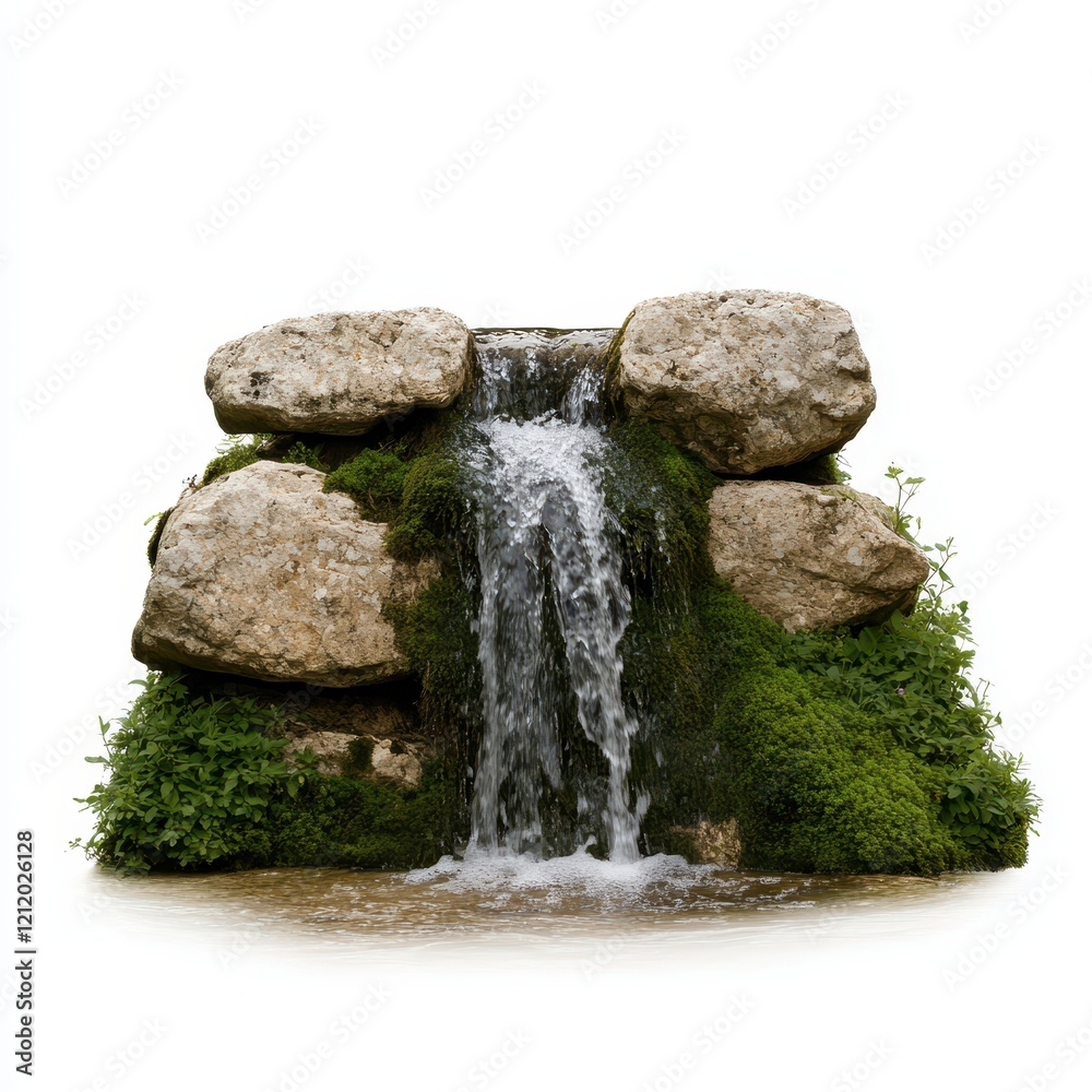 Serene Waterfall Flowing Over Natural Stones in Nature Serene Waterfall Flowing Over Natural Stones in Nature