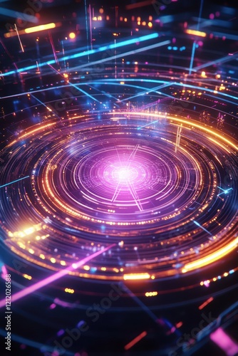 Futuristic portal, energy beams, digital background, tech concept