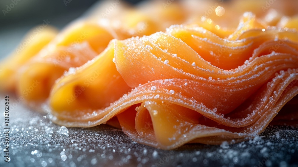 Fresh orange pasta ribbons with a dusting of flour Fresh orange pasta ribbons with a dusting of flour