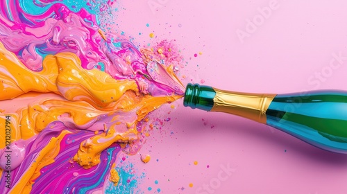 Celebratory champagne splatter art creative studio photography colorful background aesthetic view vibrant concept