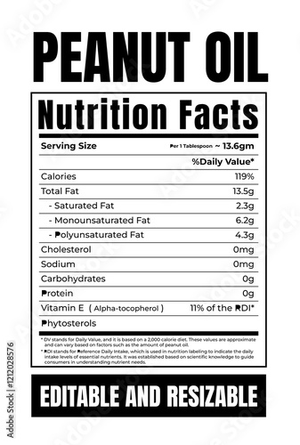 Nutrition facts of Peanut Oil, Peanut Oil Nutrition Facts Label