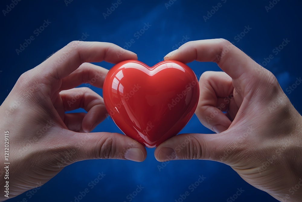 Ultra-Detailed 16K Artwork of Hands Presenting a Red Heart on Blue – Emotional and Realistic Design Ultra-Detailed 16K Artwork of Hands Presenting a Red Heart on Blue – Emotional and Realistic Design