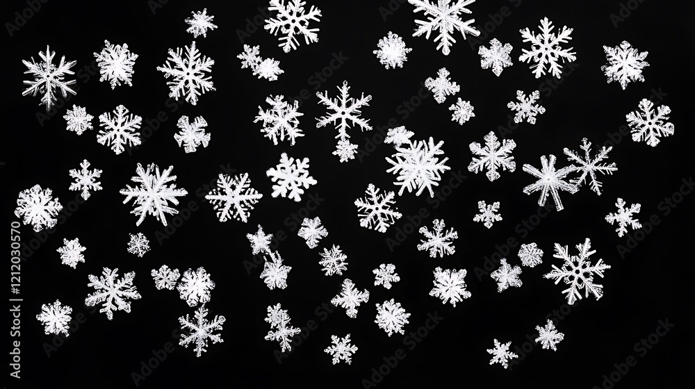 A backdrop of snowflakes gently falling in the atmosphere. A backdrop of snowflakes gently falling in the atmosphere.