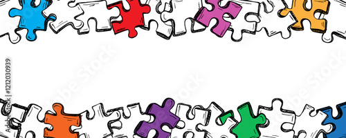 Modern background with hand drawn jigsaw puzzles piece. Vector illustration