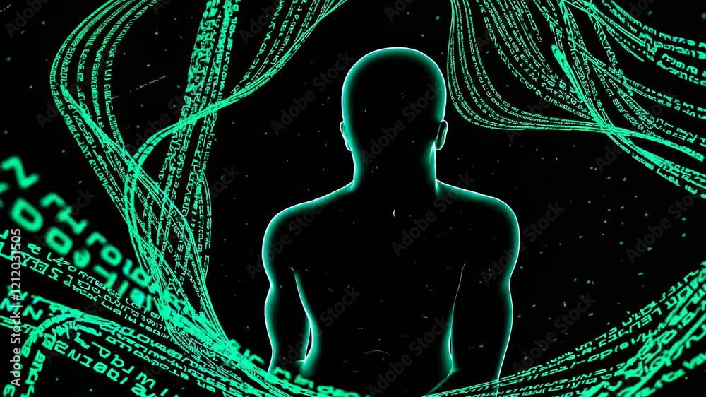 Exploration of digital identity in a futuristic data landscape with immersive visual effects Exploration of digital identity in a futuristic data landscape with immersive visual effects