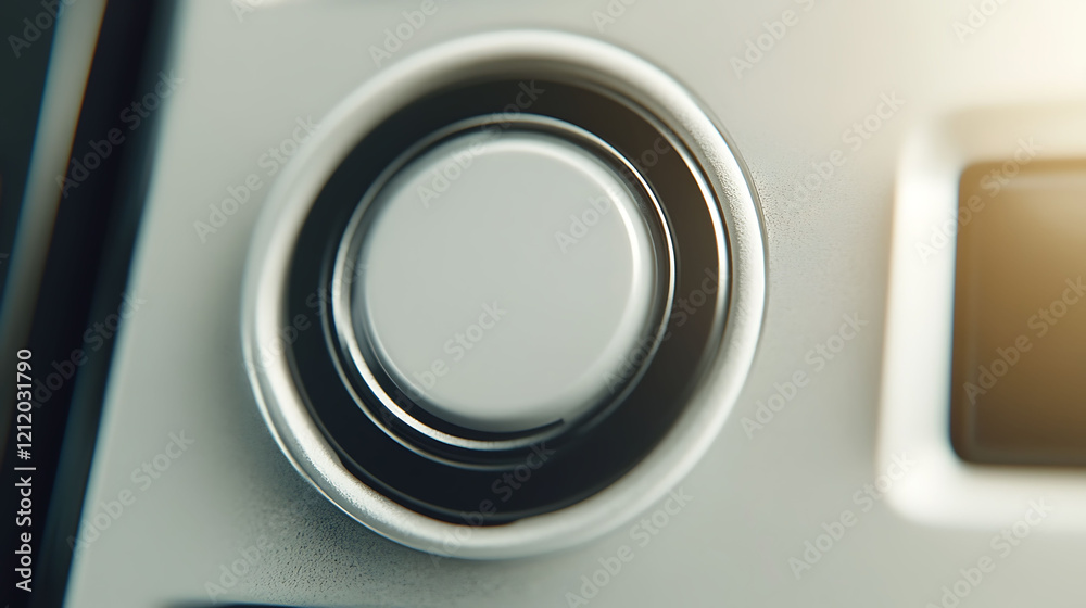 Closeup of a sleek, circular button with a metallic finish. Perfect for tech, industrial, or automotive design projects needing a modern, minimalist aesthetic. Closeup of a sleek, circular button with a metallic finish. Perfect for tech, industrial, or automotive design projects needing a modern, minimalist aesthetic.