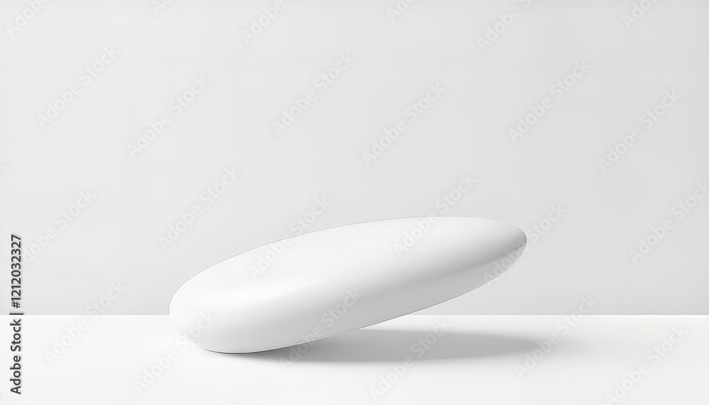 Minimalist modern white object suspended in an airy, light setting. Minimalist modern white object suspended in an airy, light setting.