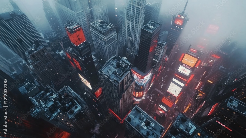 Obraz premium Foggy Metropolis: An Aerial View of a Cityscape