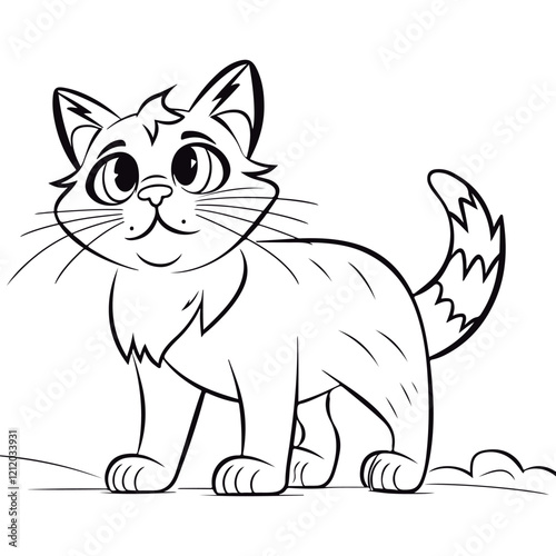 Coloring book for kids baby Mountain Cat kawai vector Black vector illustration.