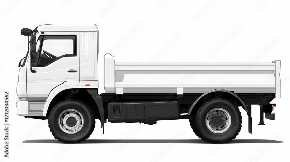White dump truck, side view, studio, isolated White dump truck, side view, studio, isolated
