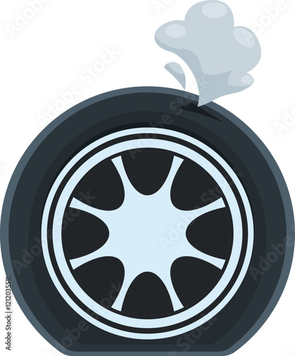 Smoking flat tire representing car trouble, breakdown, and the need for roadside assistance, emphasizing vehicle maintenance and safety