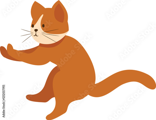Cute ginger cat stretching its body and reaching out its paws in a playful manner