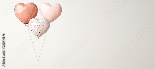 Heart shaped balloons with playful designs on light background