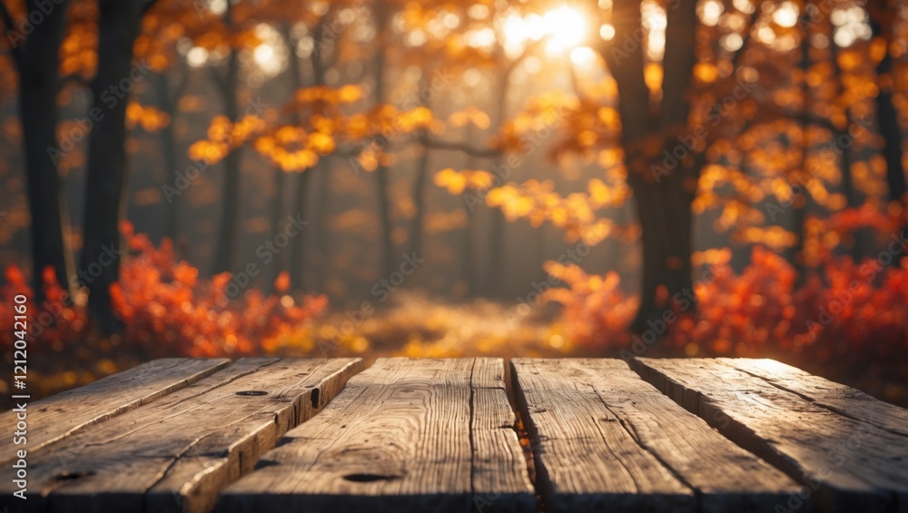empty wooden with autumn in the forest empty wooden with autumn in the forest