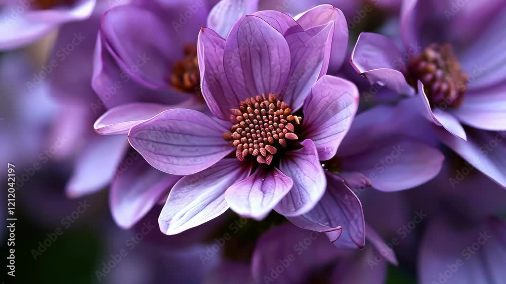 Close up view of vibrant purple flowers showcasing intricate petals and inviting beauty in a serene garden setting Close up view of vibrant purple flowers showcasing intricate petals and inviting beauty in a serene garden setting