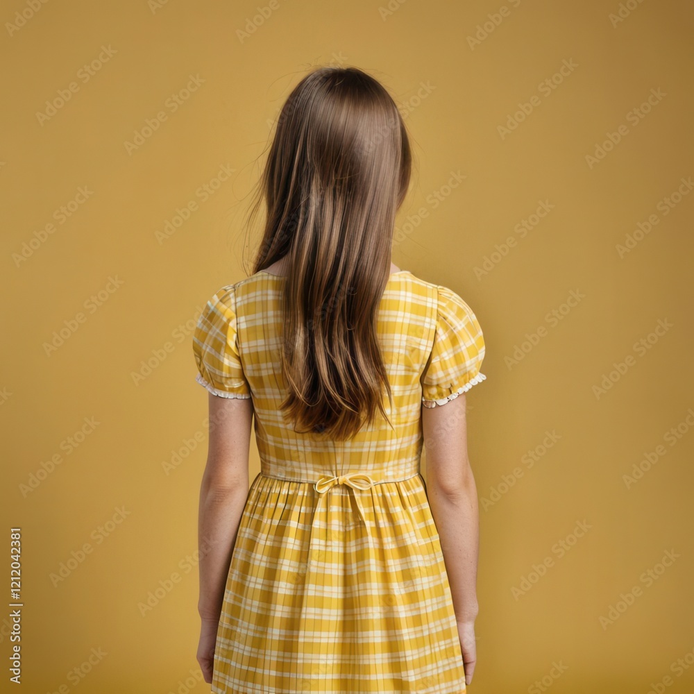 the back of a girl in a yellow dress the back of a girl in a yellow dress