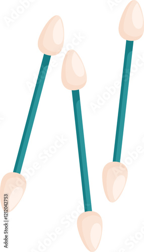 Five cosmetic cotton buds isolated on white background, useful for applying or removing makeup, cleaning ears or other beauty or healthcare purposes