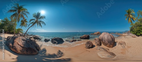 Tropical Beach Paradise: 360? Panoramic View of Idyllic Coastline