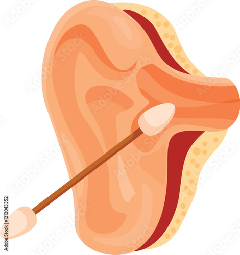 Cotton swab cleaning ear canal, promoting ear hygiene and health