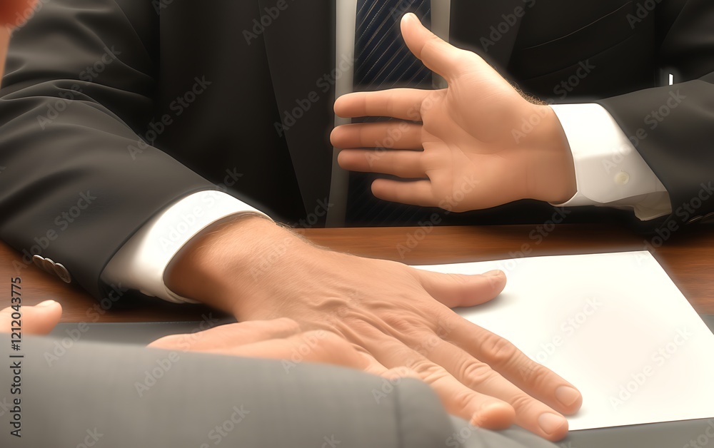 Fototapeta premium Businessmen negotiating a deal, hands on contract.