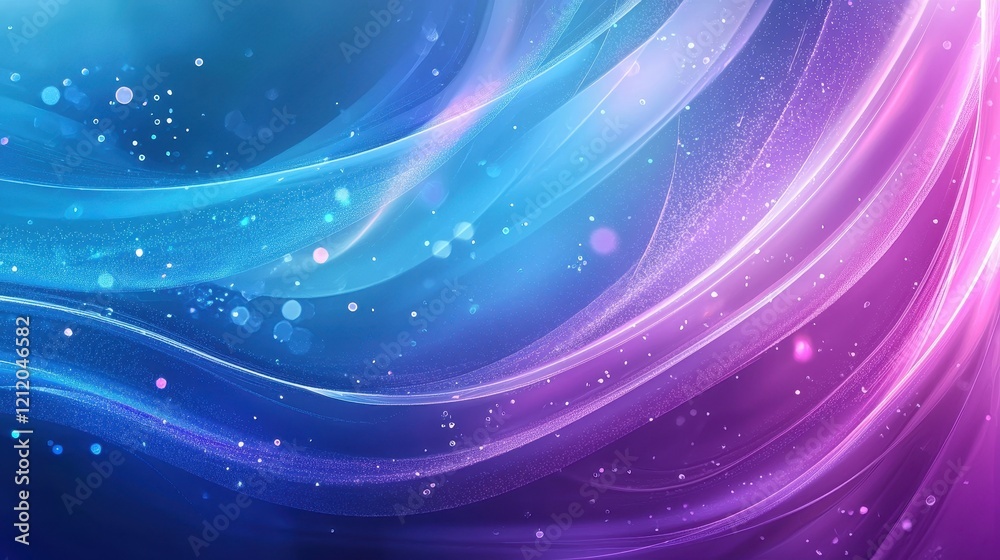 Fototapeta premium Abstract wave background with soft gradient in blue, purple, and pink hues showcasing delicate light particles and smooth flowing lines for digital designs and artwork