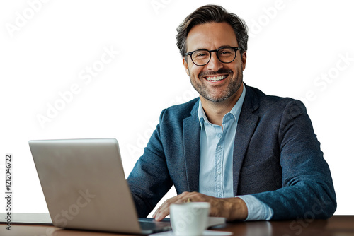 businessman working on laptop isolated on transparent