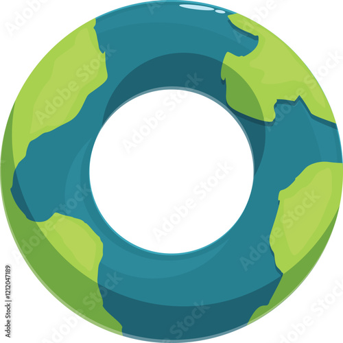 Cartoon inflatable ring shaped like planet earth, perfect for summer holidays and pool parties