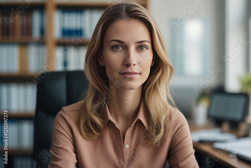 Free Download Portrait of serious young woman, beautiful girl in casual looking at camera. Millennial entrepreneur, modern female startup business leader profile picture. AI generated - GFXLoad