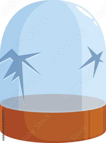 Cracked glass dome display case on a brown base illustrating damage and fragility