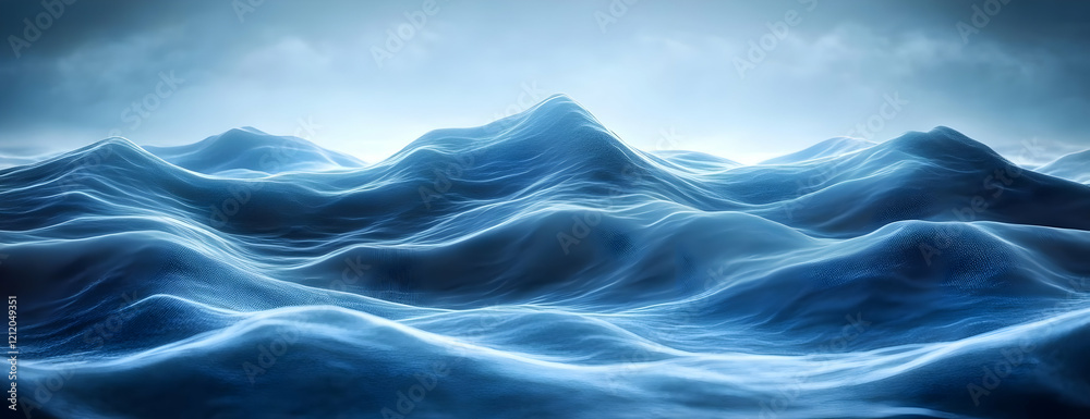 Blue ocean wavescape, cloudy sky, digital art, website banner Blue ocean wavescape, cloudy sky, digital art, website banner