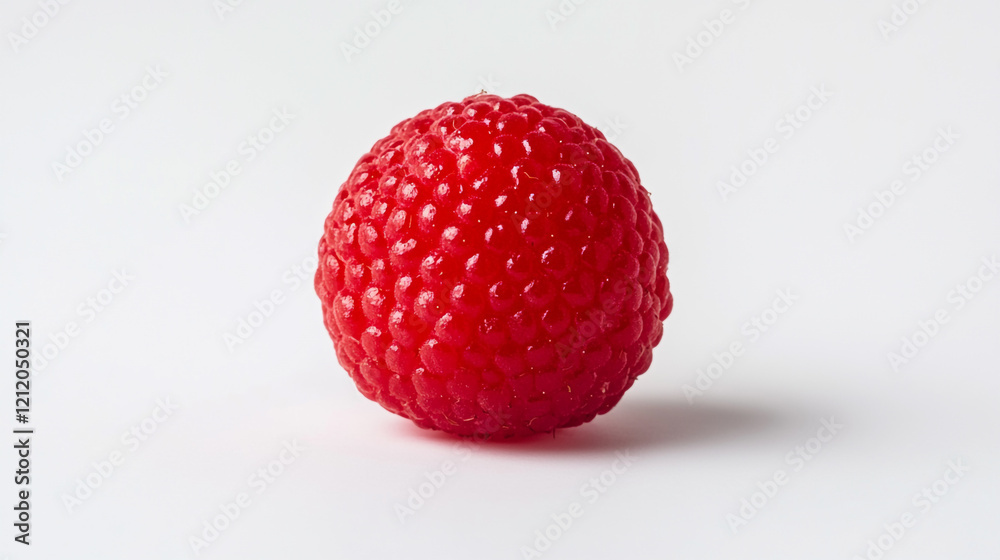 Vibrant red raspberry resting on a clean surface with a subtle shadow