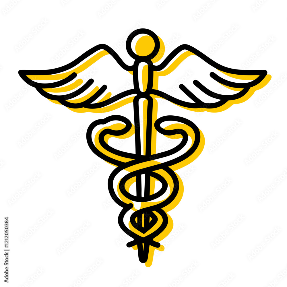 .Medical symbol, caduceus, winged staff, snake emblem .Medical symbol, caduceus, winged staff, snake emblem