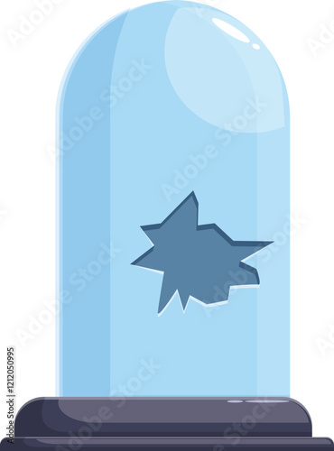 Cartoon broken glass bell jar is protecting nothing, showing a hole and standing on a dark base