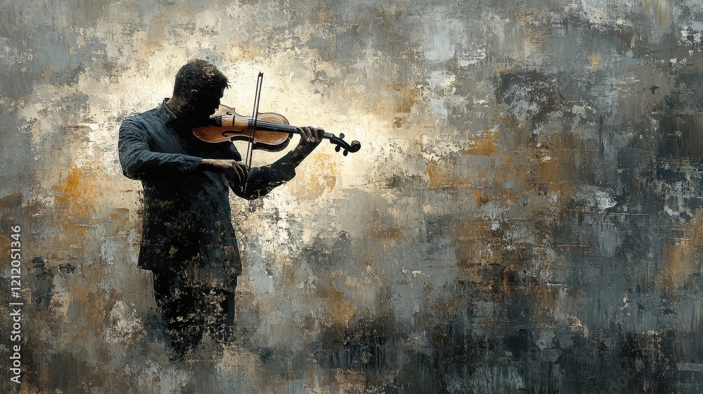 Fototapeta premium Striking Chiaroscuro Painting of a Violinist Playing Elegantly
