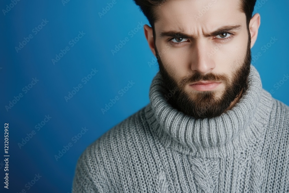 Obraz premium A person wearing a turtle neck sweater and beard, suitable for various occasions such as office work or casual gatherings