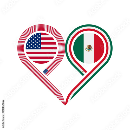 friendship concept. heart symbol icon of united states and mexico flags. vector illustration isolated on white background