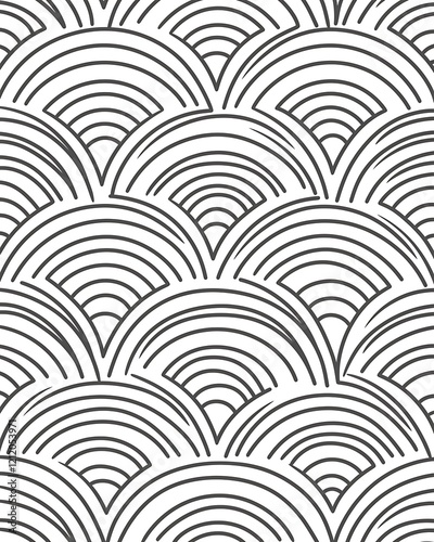 Seamless pattern of overlapping gray semicircles on white background.