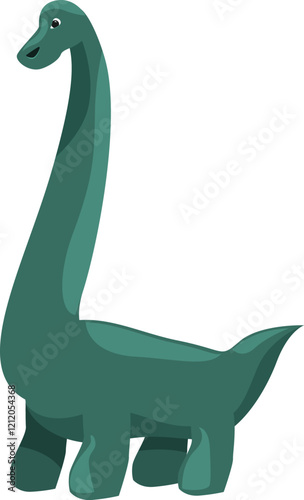 Cartoon brachiosaurus, a herbivorous sauropod dinosaur from the jurassic period, standing on four legs and looking forward