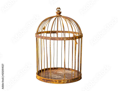 Rusty birdcage isolated on transparent or white background