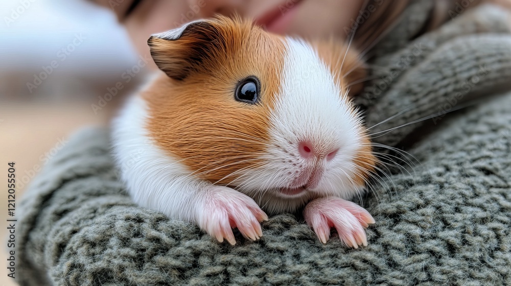 A Tiny Guinea Pig, So Sweet and Adorable, Nestled in a Knitted Sweater A Tiny Guinea Pig, So Sweet and Adorable, Nestled in a Knitted Sweater